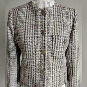 Russ Petite Lady Jacket Wool Blend Pastel Pink Cream Gray Classic Vintage Sz 4P